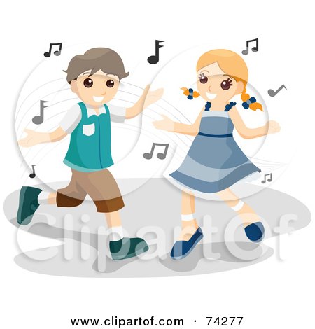 Royalty-Free (RF) Clipart Illustration of a Boy And Girl Dancing With Music Notes by BNP Design Studio