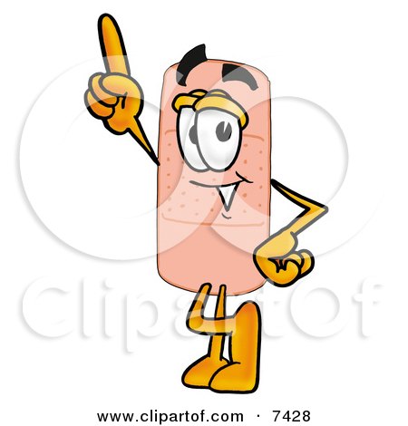 Clipart Picture of a Bandaid Bandage Mascot Cartoon Character Pointing Upwards by Mascot Junction