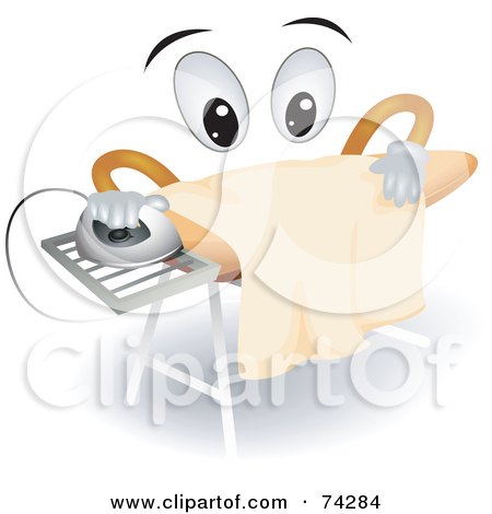 Royalty-Free (RF) Clipart Illustration of an Ironing Board Character Doing Laundry by BNP Design Studio