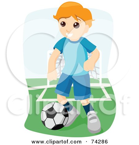 Royalty-Free (RF) Clipart Illustration of a Blond Boy Playing A Game Of Soccer by BNP Design Studio
