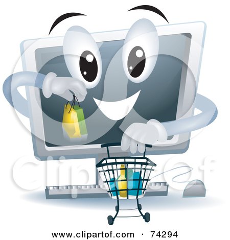 Royalty-Free (RF) Clipart Illustration of a Computer Character Shopping by BNP Design Studio