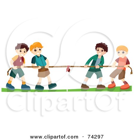 Royalty-Free (RF) Clipart Illustration of a Group Of Four Boys Playing Tug Of War by BNP Design Studio