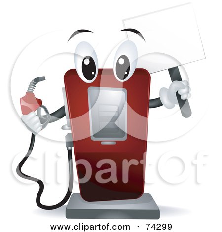Royalty-Free (RF) Clipart Illustration of a Gas Pump Character Holding A Blank Sign by BNP Design Studio