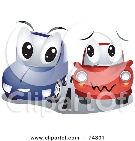 Royalty-Free (RF) Clipart Illustration of Blue And Red Cars Driving Side By Side by BNP Design Studio
