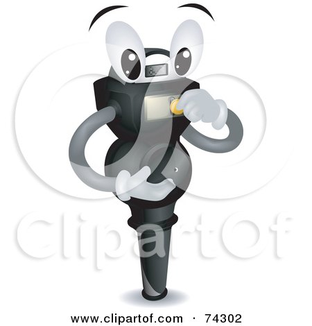 Royalty-Free (RF) Clipart Illustration of a Parking Meter Character Inserting A Coin by BNP Design Studio