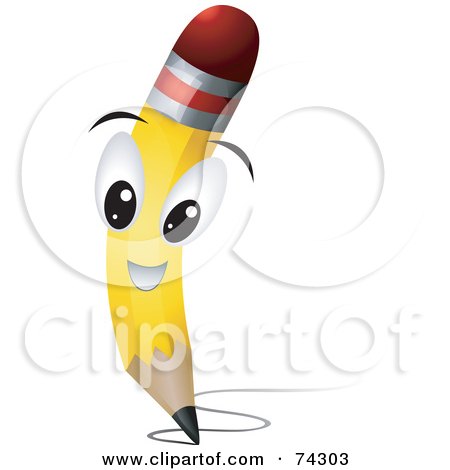 Royalty-Free (RF) Clipart Illustration of a Yellow Pencil Character Scribbling by BNP Design Studio