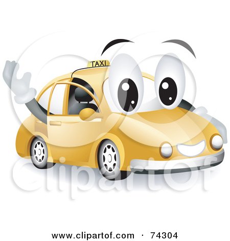 Royalty-Free (RF) Clipart Illustration of a Taxi Character Waving by BNP Design Studio