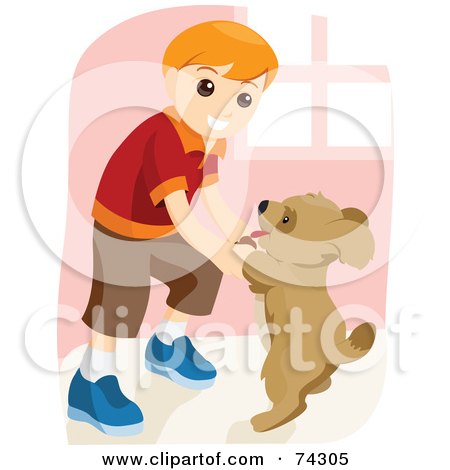 Royalty-Free (RF) Clipart Illustration of a Boy Dancing With His Puppy by BNP Design Studio