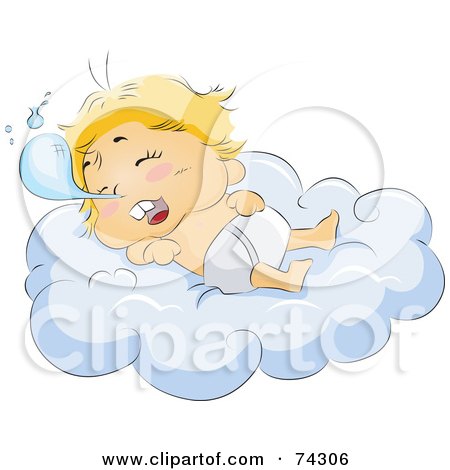 Royalty-Free (RF) Clipart Illustration of a Drooling Baby Sleeping On A Cloud by BNP Design Studio