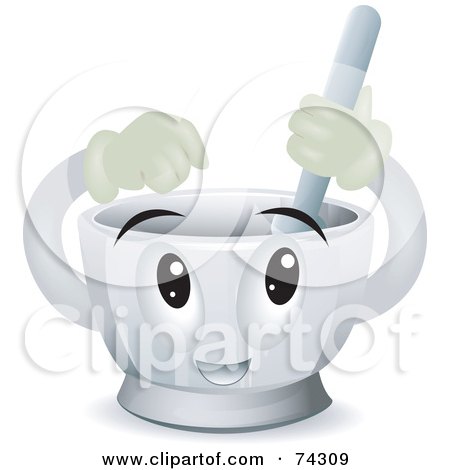 Royalty-Free (RF) Clipart Illustration of a Mortar And Pestle Character Mixing by BNP Design Studio