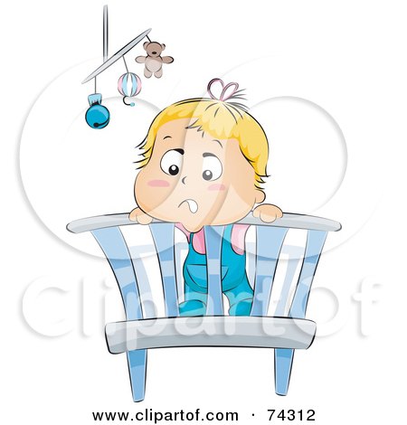 Royalty-Free (RF) Clipart Illustration of a Blond Baby Under A Mobile, In A Crib by BNP Design Studio
