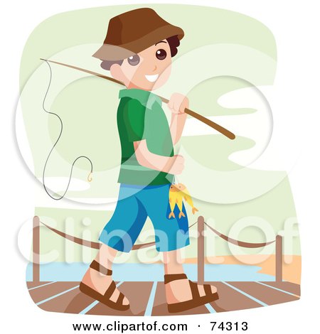 Royalty-Free (RF) Clipart Illustration of a Happy Little Boy Going Fishing by BNP Design Studio
