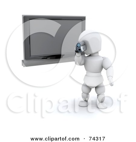 Royalty-Free (RF) Clipart Illustration of a 3d White Character Filming By A TV by KJ Pargeter