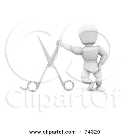 Royalty-Free (RF) Clipart Illustration of a 3d White Character Barber With Shears by KJ Pargeter
