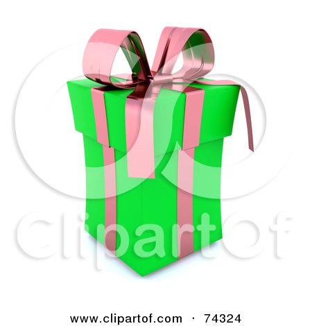 Royalty-Free (RF) Clipart Illustration of a 3d Pink And Green Tall Christmas Present Box by KJ Pargeter