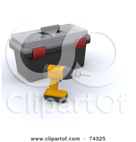Royalty-Free (RF) Clipart Illustration of a 3d Drill By A Tool Box by KJ Pargeter