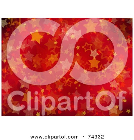 Royalty-Free (RF) Clipart Illustration of a Red And Orange Christmas Background Of Glittery Stars by KJ Pargeter