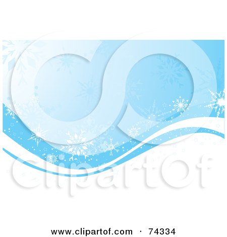Royalty-Free (RF) Clipart Illustration of a Blue Christmas Background Of Waves With Snowflakes by KJ Pargeter