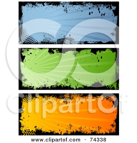 Royalty-Free (RF) Clipart Illustration of a Digital Collage Of Blue, Green And Orange Grungy Banners by KJ Pargeter
