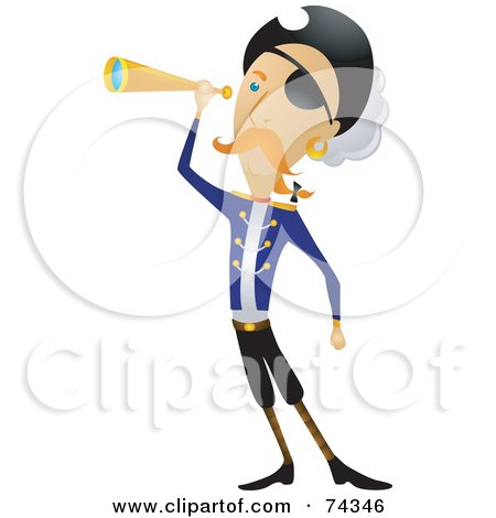 Royalty-Free (RF) Clipart Illustration of a Male Pirate Peering Through A Telescope by BNP Design Studio