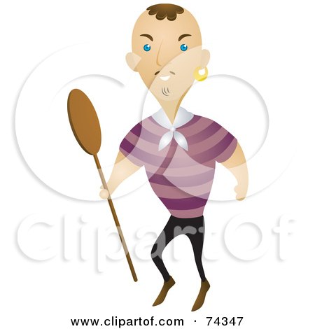Royalty-Free (RF) Clipart Illustration of a Male Pirate Carrying A Paddle by BNP Design Studio