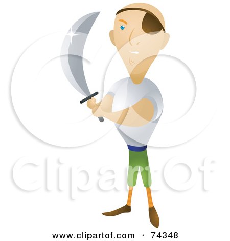 Royalty-Free (RF) Clipart Illustration of a Male Pirate Holding Up A Sword by BNP Design Studio
