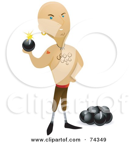 Royalty-Free (RF) Clipart Illustration of a Tough Pirate With A Stash Of Bombs by BNP Design Studio
