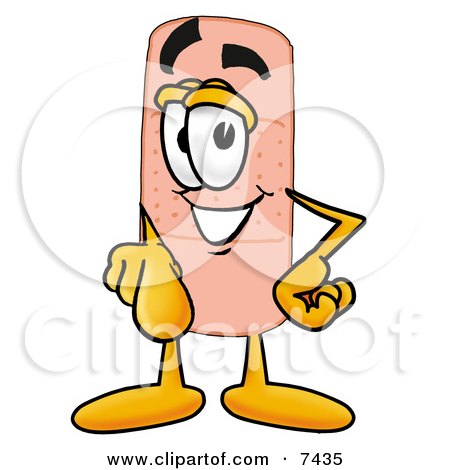 Clipart Picture of a Bandaid Bandage Mascot Cartoon Character Pointing at the Viewer by Mascot Junction