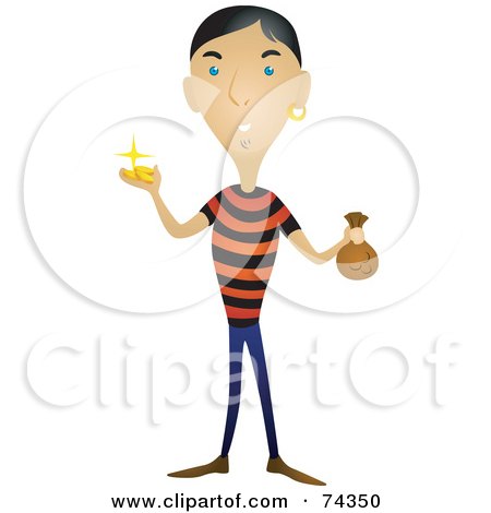 Royalty-Free (RF) Clipart Illustration of a Male Pirate Holding Gold And Bags by BNP Design Studio