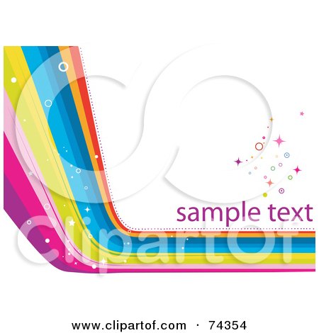 Royalty-Free (RF) Clipart Illustration of a Colorful Rainbow Curve With Sparkles And Sample Text On White by BNP Design Studio