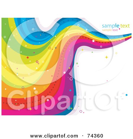 Royalty-Free (RF) Clipart Illustration of a Wavy Rainbow With Sparkles And Sample Text Over White by BNP Design Studio
