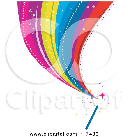 Royalty-Free (RF) Clipart Illustration of a Colorful Rainbow Stream Shooting From A Magic Wand by BNP Design Studio