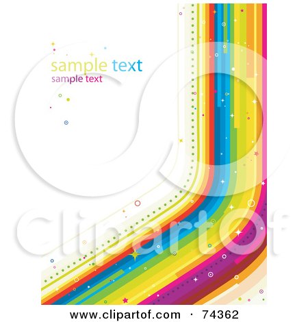 Royalty-Free (RF) Clipart Illustration of a Curved Rainbow With Sparkles And Sample Text Over White by BNP Design Studio