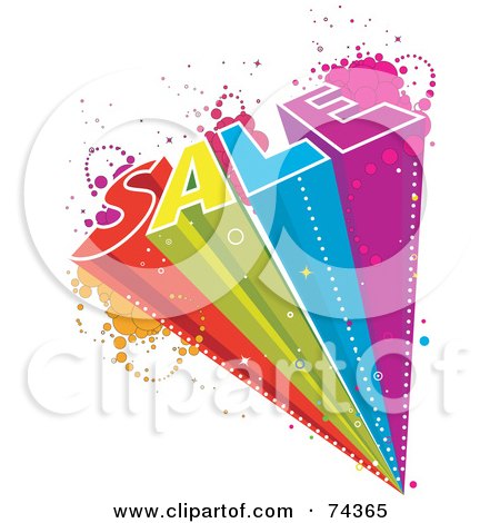 Royalty-Free (RF) Clipart Illustration of The Colorful Word SALE Shooting Over White With Splatters by BNP Design Studio