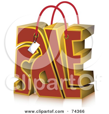 Royalty-Free (RF) Clipart Illustration of a Red And Yellow Sale Word Shopping Bag With A Blank Tag by BNP Design Studio