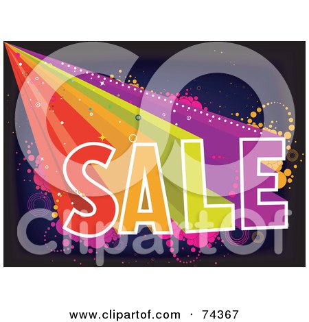 Royalty-Free (RF) Clipart Illustration of a Colorful Sale Burst On Dark Blue With Grunge Dots by BNP Design Studio