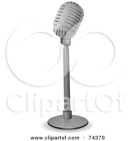 Royalty-Free (RF) Clipart Illustration of a Retro Styled Silver Microphone On A Stand by BNP Design Studio