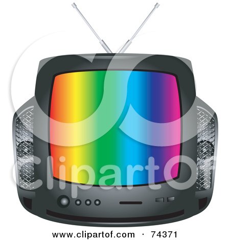 Royalty-Free (RF) Clipart Illustration of a Retro Black Box Television With Colorful Lines On The Screen by BNP Design Studio