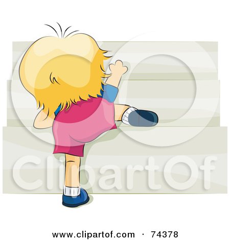 Royalty-Free (RF) Clipart Illustration of a Blond Baby Crawling up Stairs by BNP Design Studio