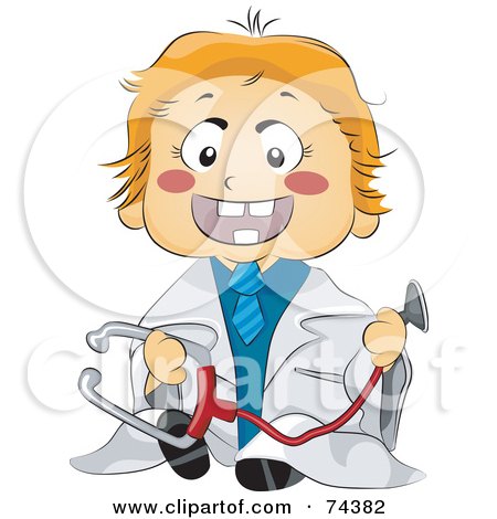 Royalty-Free (RF) Clipart Illustration of a Blond Baby Doctor Holding a Stethoscope by BNP Design Studio