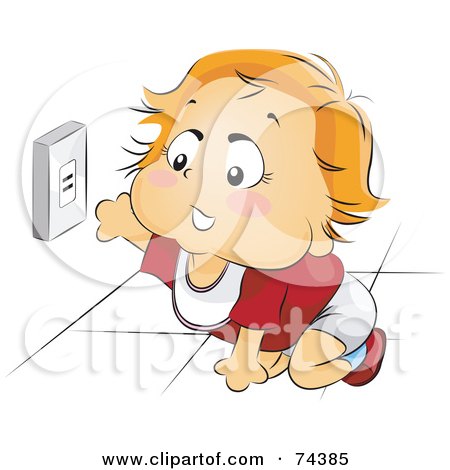 Royalty-Free (RF) Clipart Illustration of a Blond Baby Reaching For An Electrical Socket by BNP Design Studio