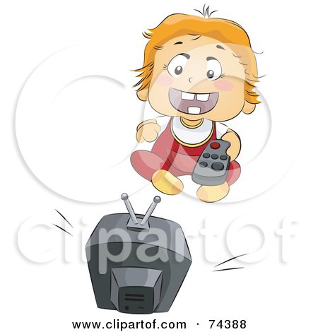 Royalty-Free (RF) Clipart Illustration of a Blond Baby Holding A Remote And Watching TV by BNP Design Studio