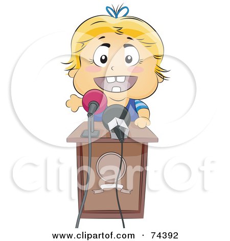 Royalty-Free (RF) Clipart Illustration of a Blond Baby Speaking At A Podium by BNP Design Studio