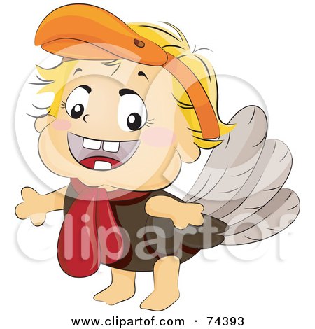 Royalty-Free (RF) Clipart Illustration of a Blond Baby in a Turkey Costume by BNP Design Studio