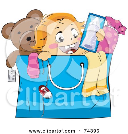 Royalty-Free (RF) Clipart Illustration of a Blond Baby Popping Out Of A Shopping Bag by BNP Design Studio