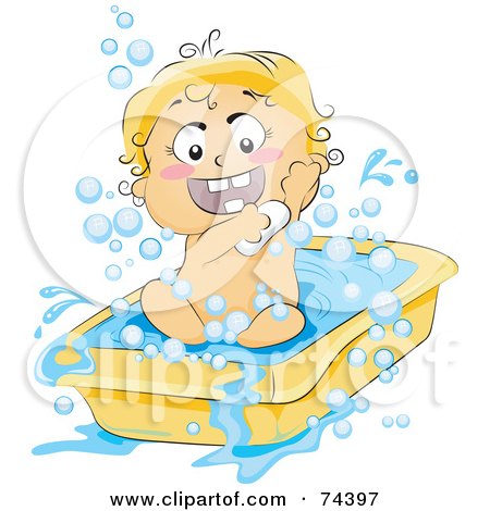 Royalty-Free (RF) Clipart Illustration of a Blond Baby Soaping Up In A Tub by BNP Design Studio