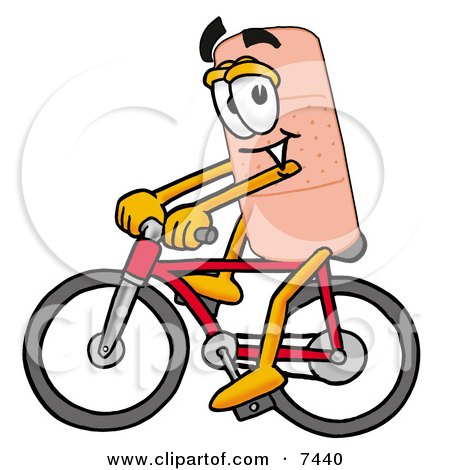 Clipart Picture of a Bandaid Bandage Mascot Cartoon Character Riding a Bicycle by Mascot Junction