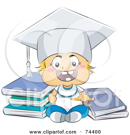 Royalty-Free (RF) Clipart Illustration of a Blond Baby Graduate With Books by BNP Design Studio
