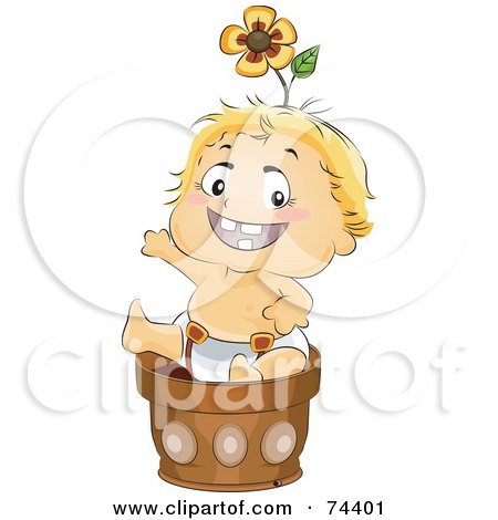 Royalty-Free (RF) Clipart Illustration of a Blond Baby In A Pot With A Flower On His Head by BNP Design Studio