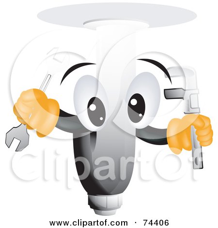 Royalty-Free (RF) Clipart Illustration of a Pipe Character Holding Tools by BNP Design Studio